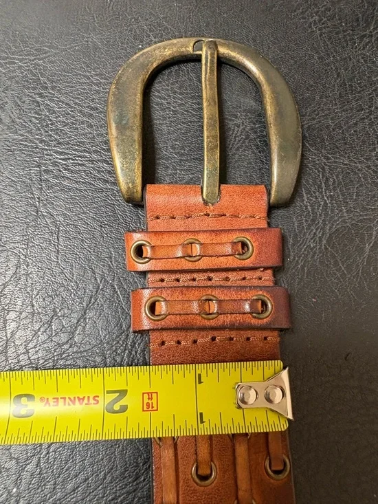 Brown Leather Belt with Brass hardware - Picture 5 of 8